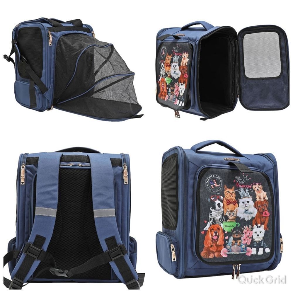 Nicole Lee USA Expandable Cat Dog Pet Carrier Backpack In Blue